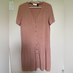 Pink drop waist dress, size small, linen blend